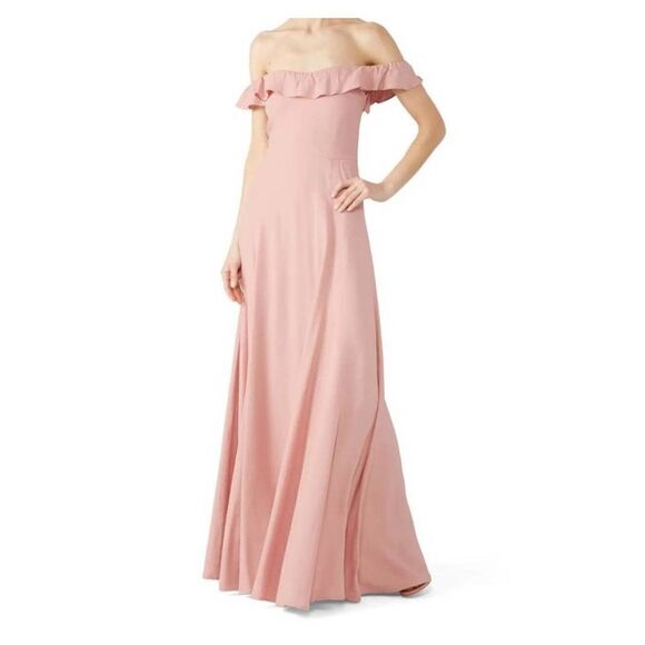 Reformation Verbena Pink Off the Shoulder Ruffled Bridesmaid Maxi Dress sz 6 - Picture 1 of 7